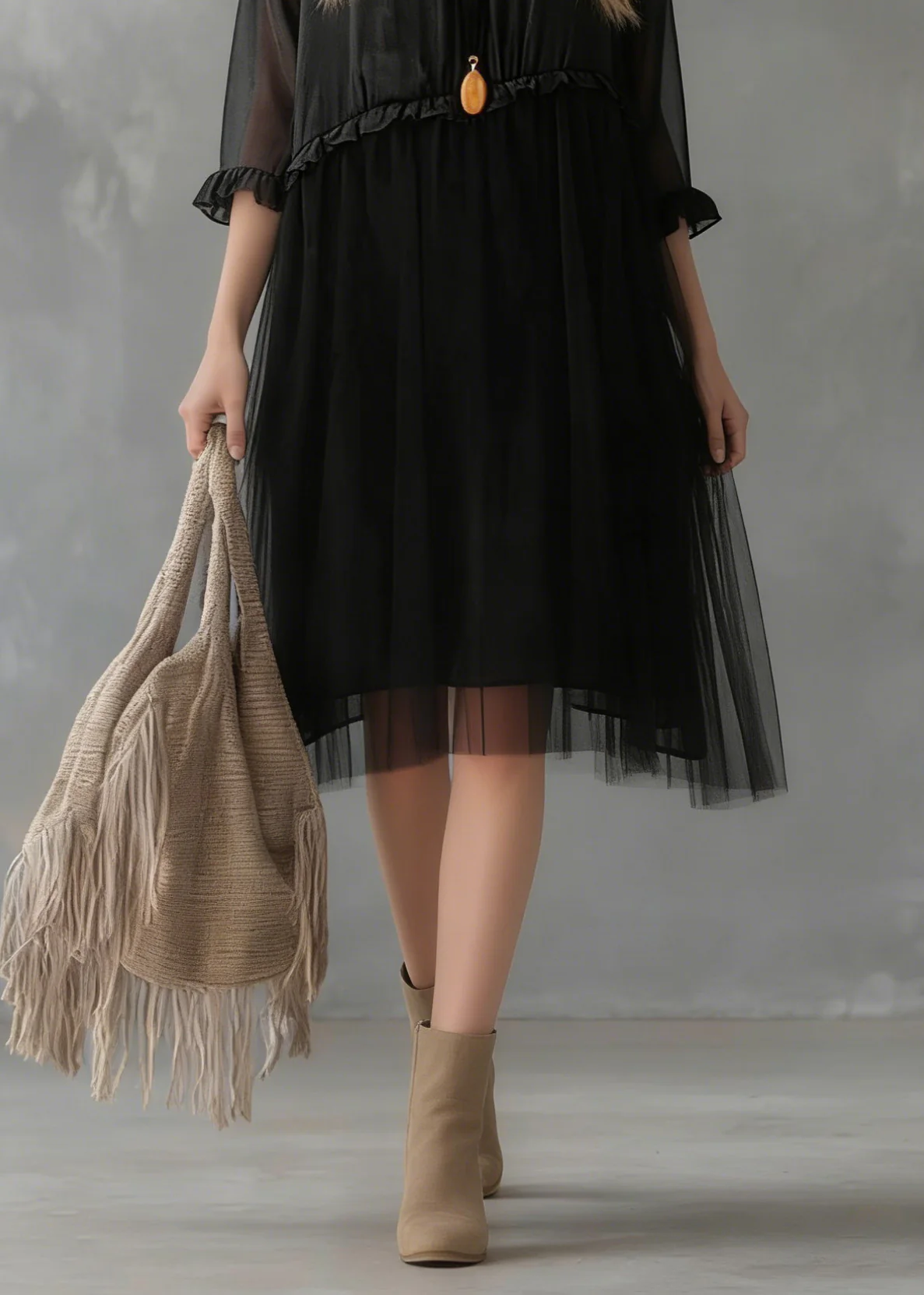 Elegant Black Tull Patchwork Chiffon Summer Dresses - Image 4