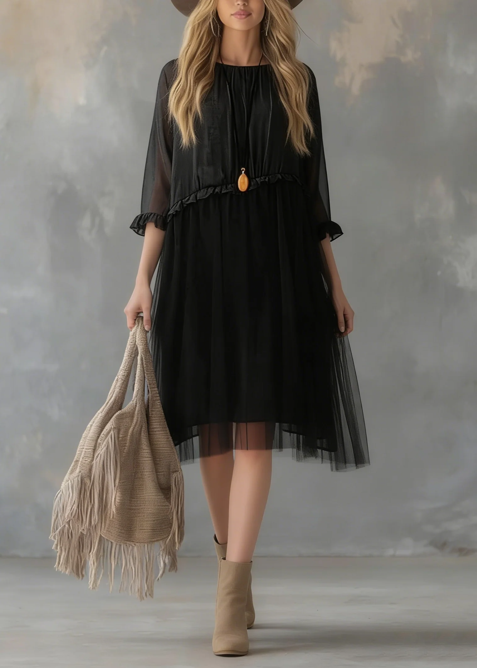 Elegant Black Tull Patchwork Chiffon Summer Dresses - Image 5