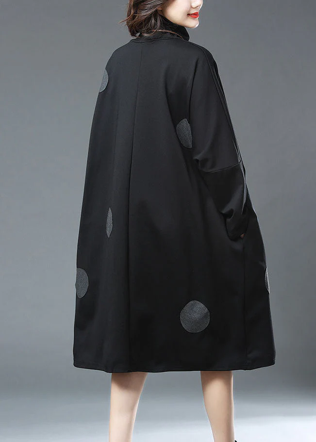 Elegant Black Turtleneck Dot Print Patchwork Cotton Dresses Fall - Image 5