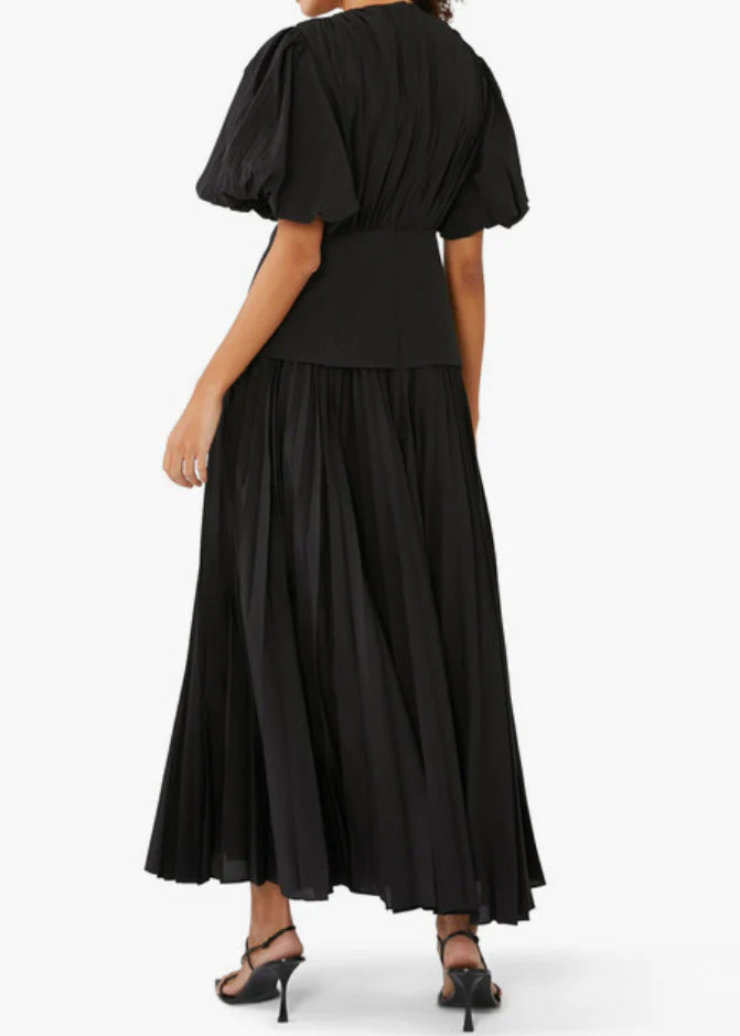 Elegant Black V Neck Lace Up Cotton Long Dresses Summer - Image 3
