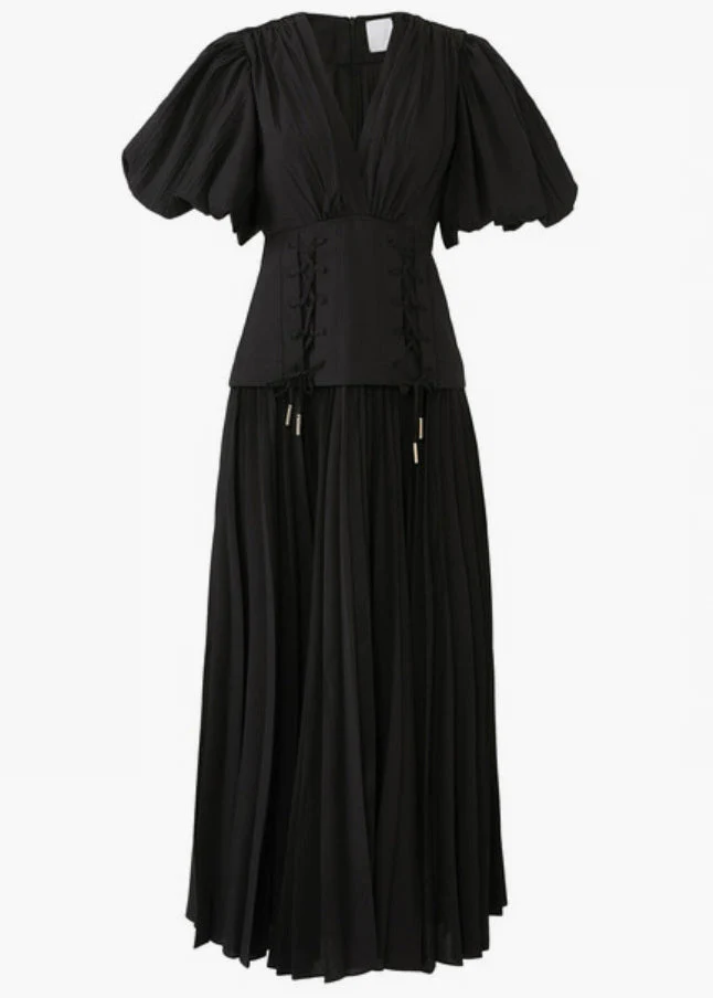 Elegant Black V Neck Lace Up Cotton Long Dresses Summer - Image 4