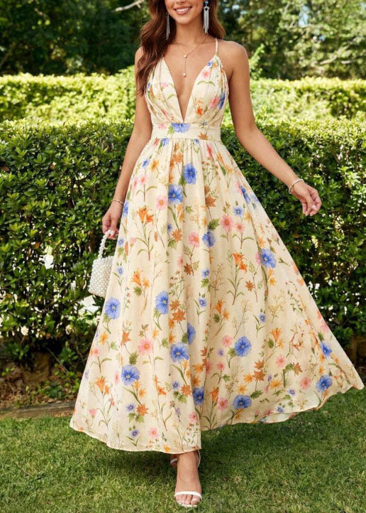 Elegant Black V Neck Print Chiffon Spaghetti Strap Dress Summer - Image 3