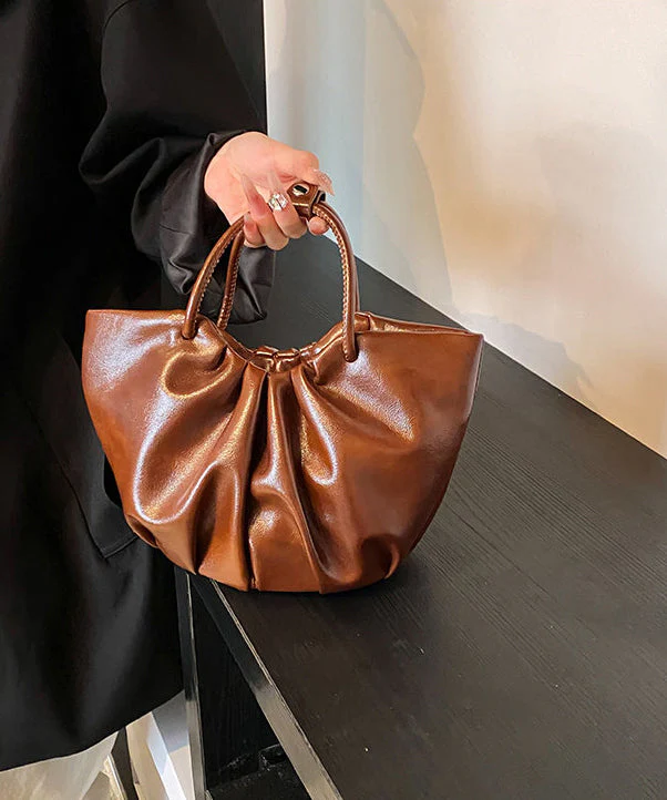 Elegant Black Wrinkled Faux Leather Tote Handbag - Image 3