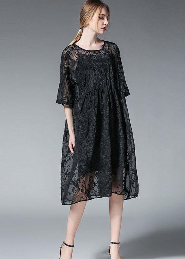 Elegant Black Wrinkled Hollow Out Summer Dress