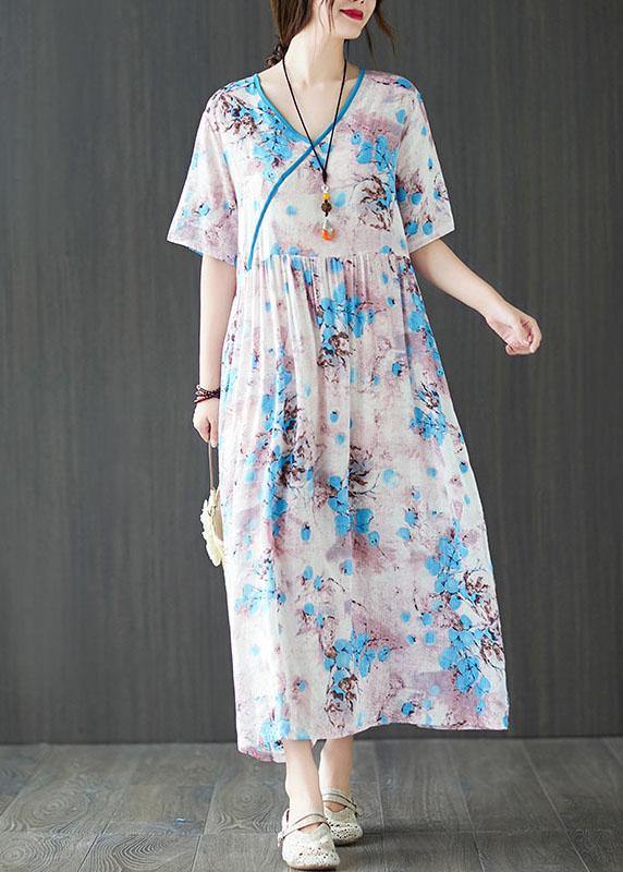 Elegant Blue Loose Patchwork Pockets Summer Vacation Dress Short Sleeve - Image 2