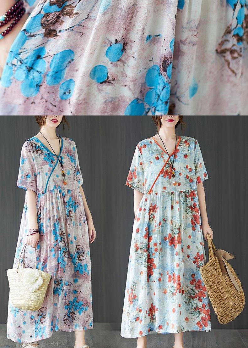 Elegant Blue Loose Patchwork Pockets Summer Vacation Dress Short Sleeve - Image 5