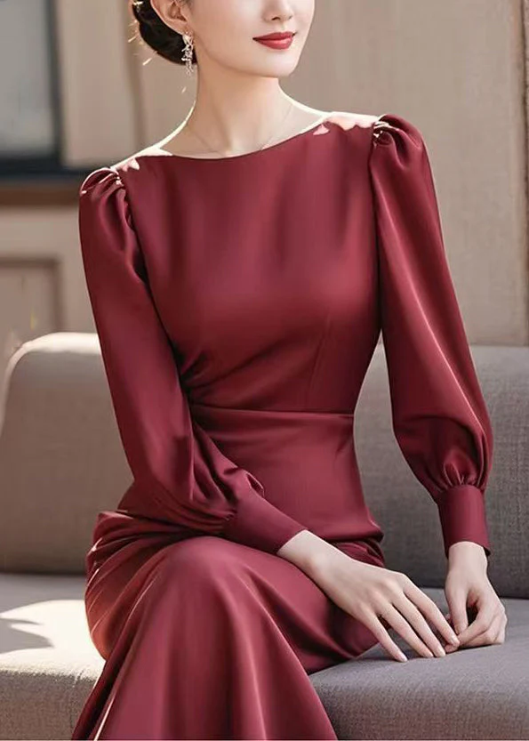 Elegant Blue O Neck High Waist Cotton Long Dress Spring - Image 4