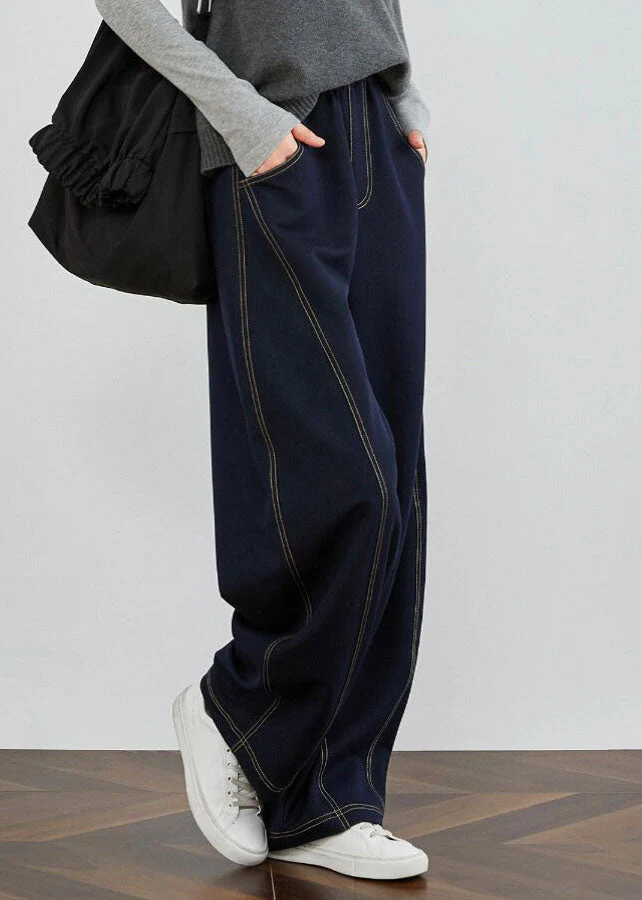 Elegant Blue Pockets Patchwork Denim Pants Spring - Image 2