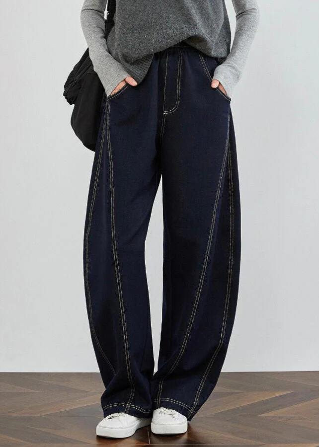 Elegant Blue Pockets Patchwork Denim Pants Spring - Image 3
