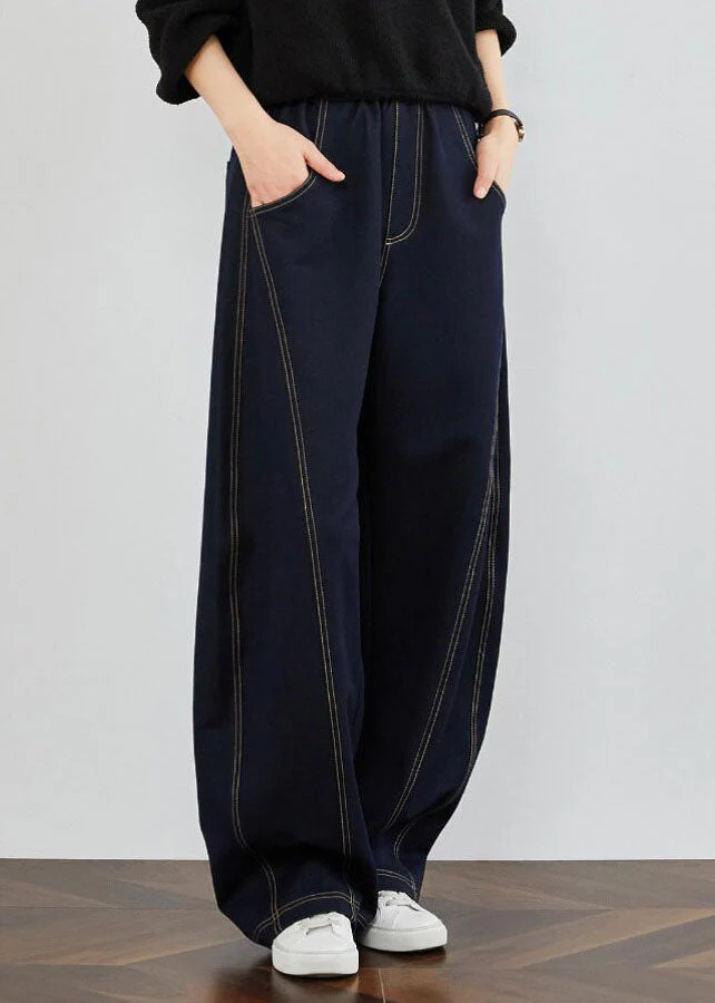Elegant Blue Pockets Patchwork Denim Pants Spring - Image 4