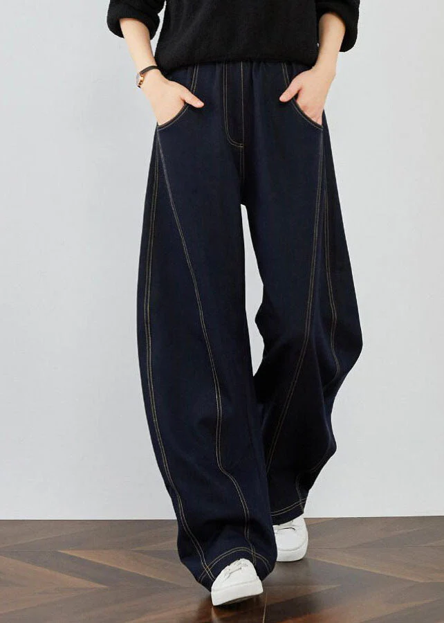 Elegant Blue Pockets Patchwork Denim Pants Spring - Image 5