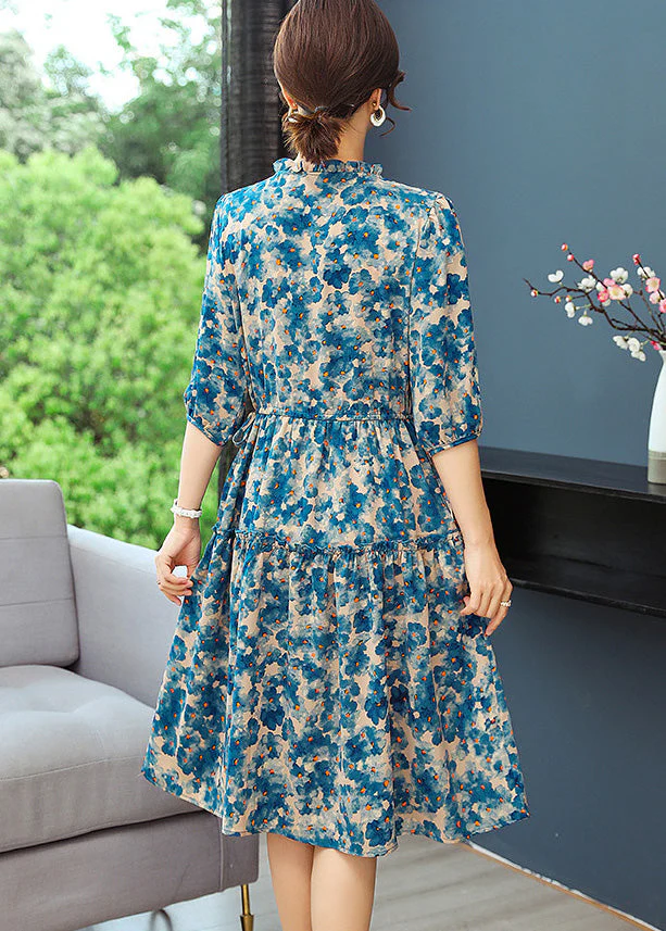 Elegant Blue Print Tunic Dresses Ruffled Summer - Image 4