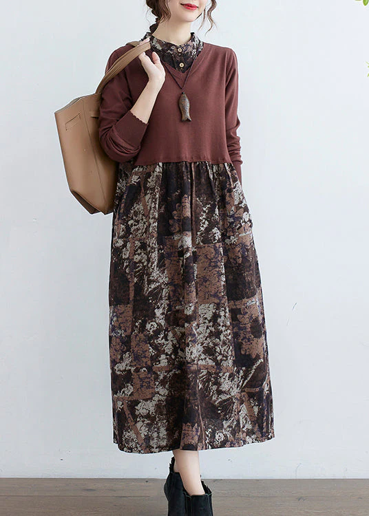 Elegant Blue Stand Collar Button Patchwork Long Dresses Long Sleeve - Image 2