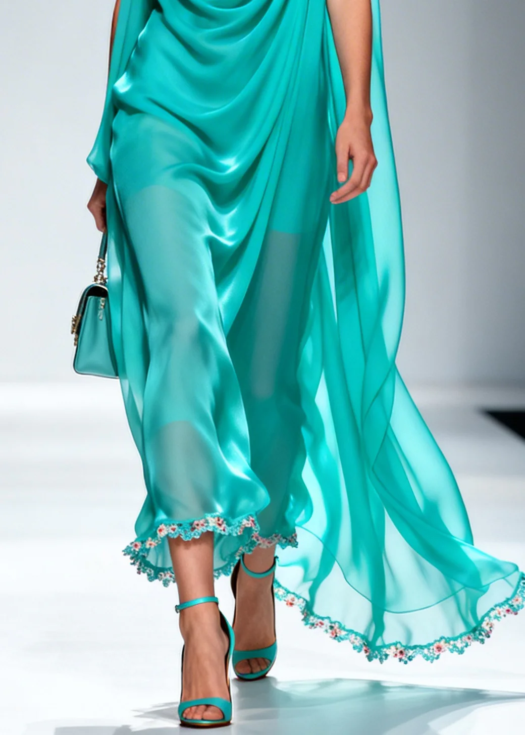 Elegant Blue Wrinkled Draping Chiffon Long Dress Summer - Image 4
