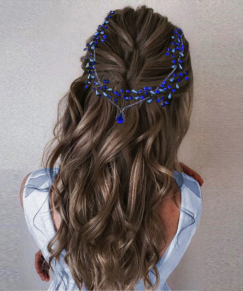 Elegant Blue Zircon Water Dropl Pearl HairPiece - Image 3