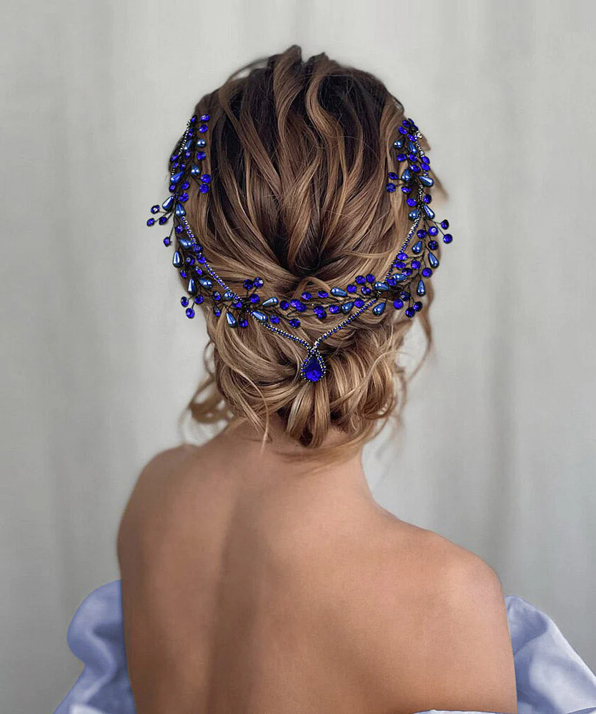 Elegant Blue Zircon Water Dropl Pearl HairPiece - Image 4