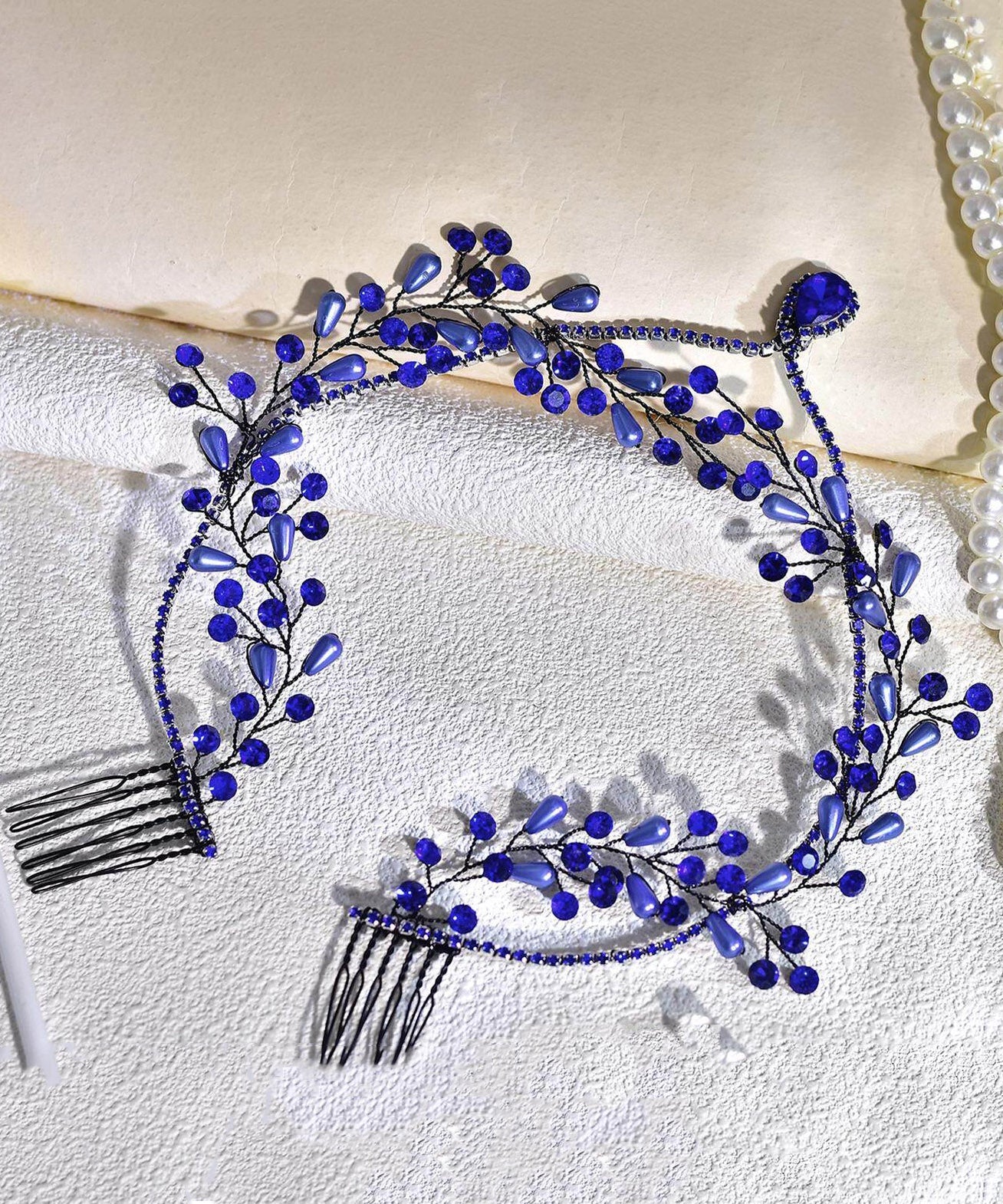 Elegant Blue Zircon Water Dropl Pearl HairPiece - Image 5