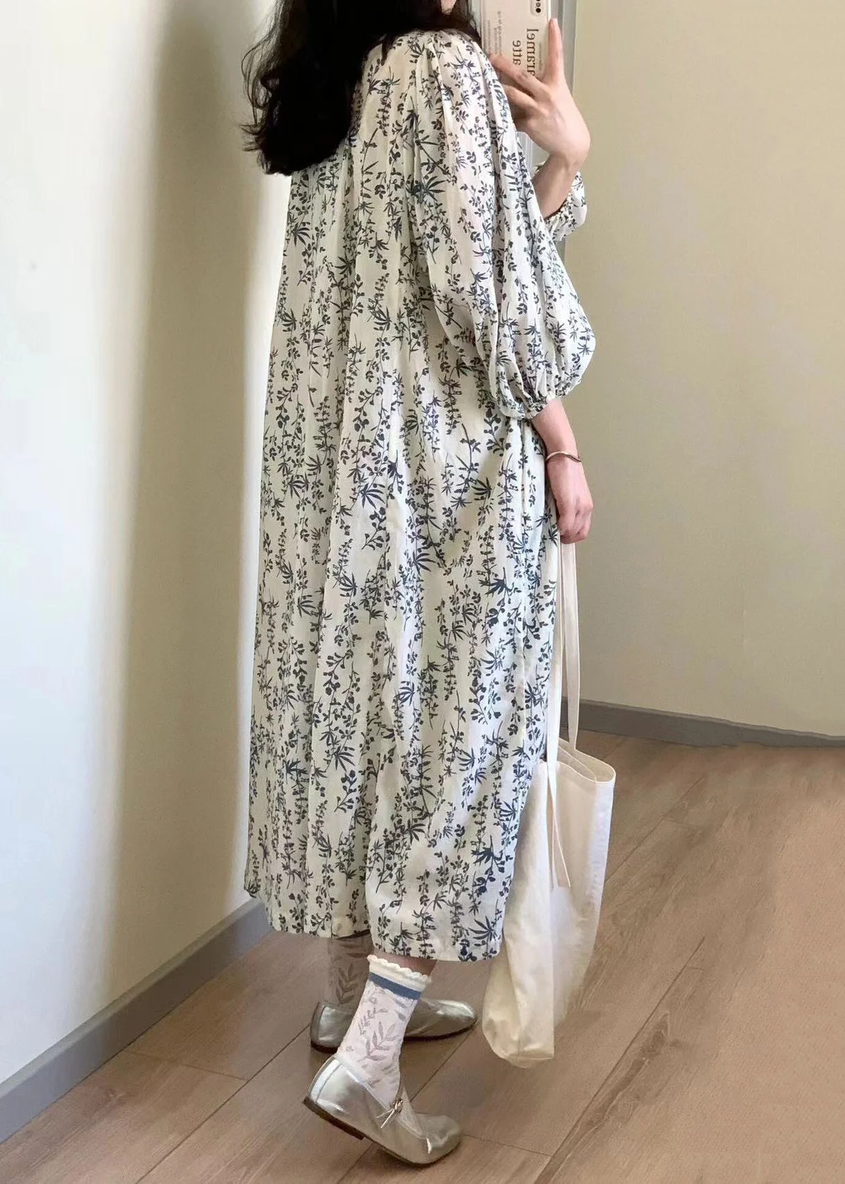 Elegant Button Print Tie Waist Cotton Long Dress Summer - Image 4