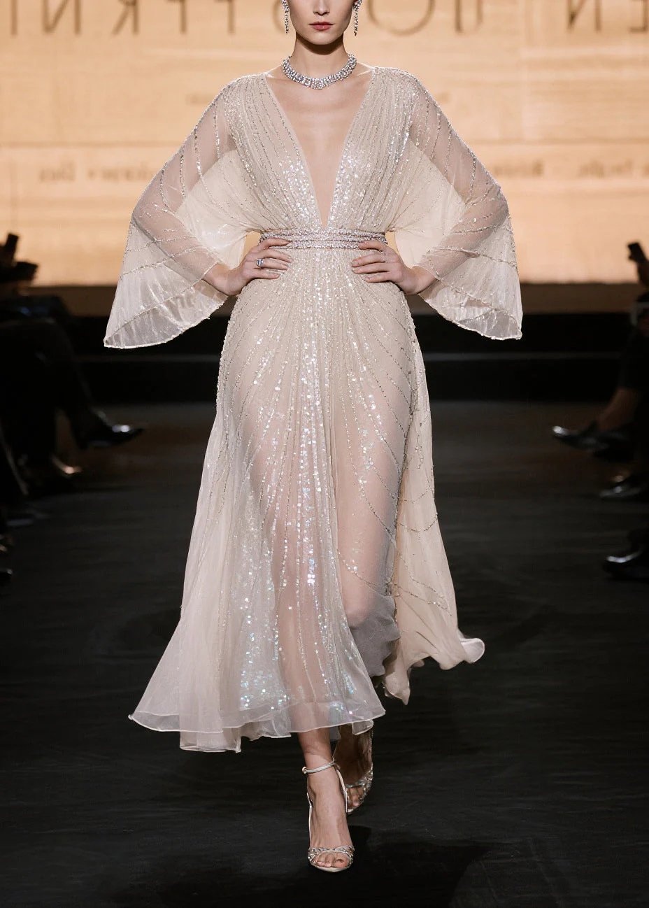 Elegant Champagne Sequins Hollow Out Tulle Party Dress Summer - Image 3
