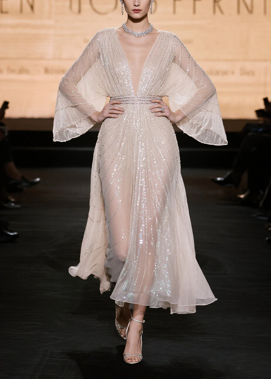 Elegant Champagne Sequins Hollow Out Tulle Party Dress Summer - Image 5