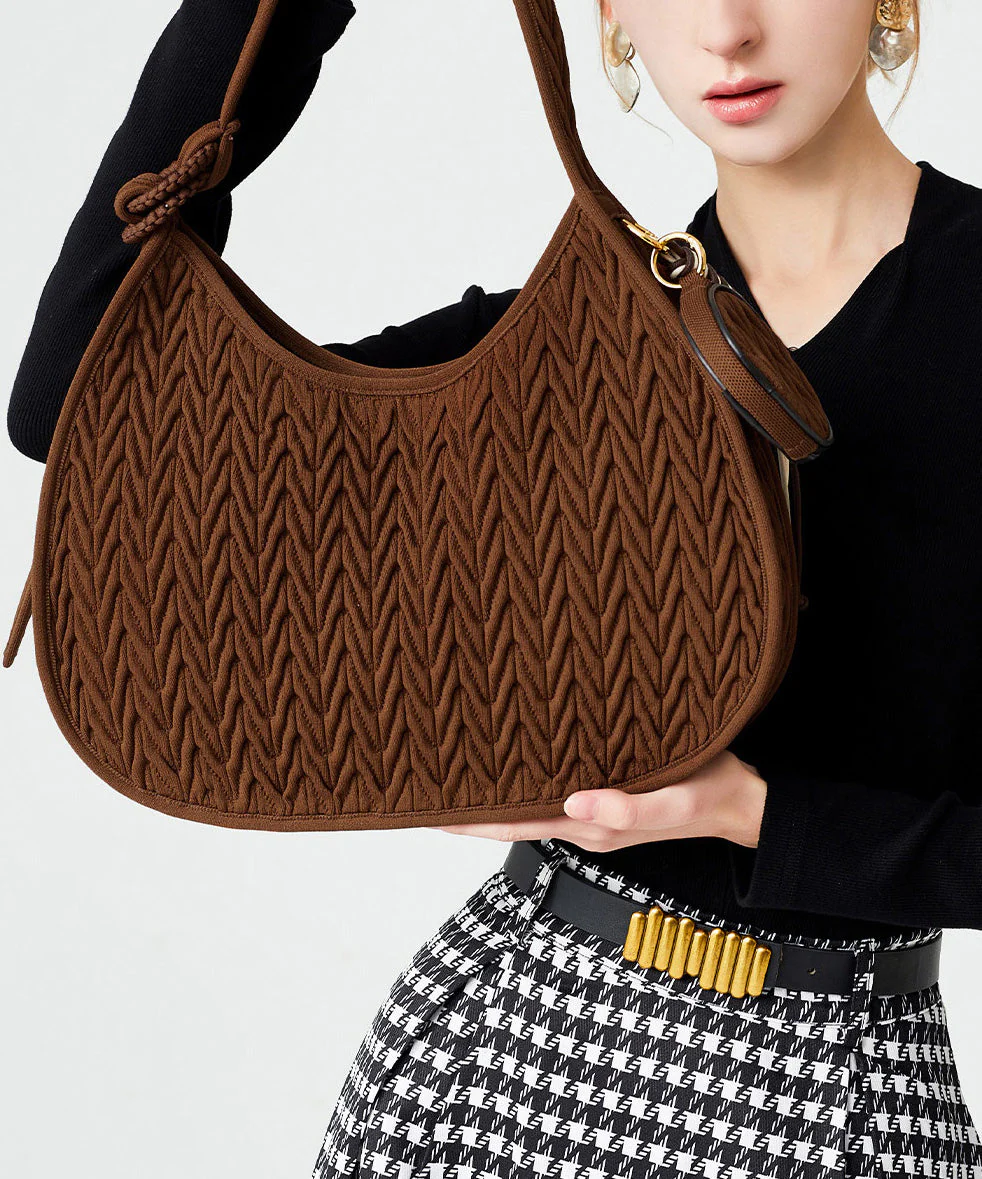 Elegant Chocolate Striped Solid Durable Cotton Hobo Bag - Image 4