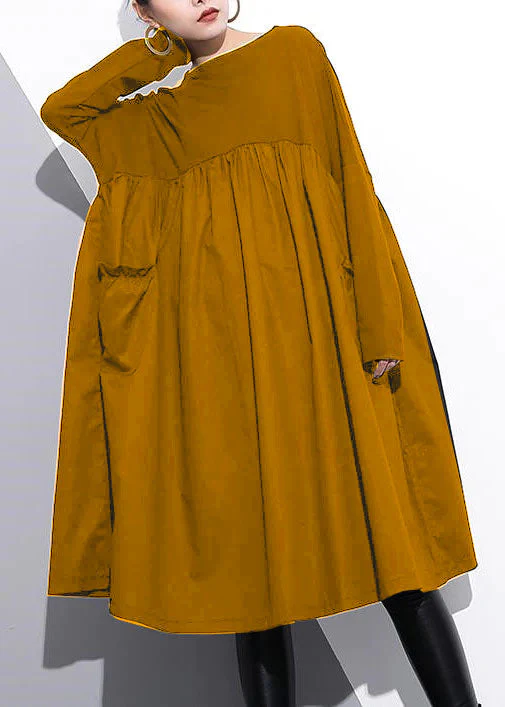 Elegant Cinched o neck Cotton clothes For Women Tutorials  Orange-pumpkin Dresses - Image 4
