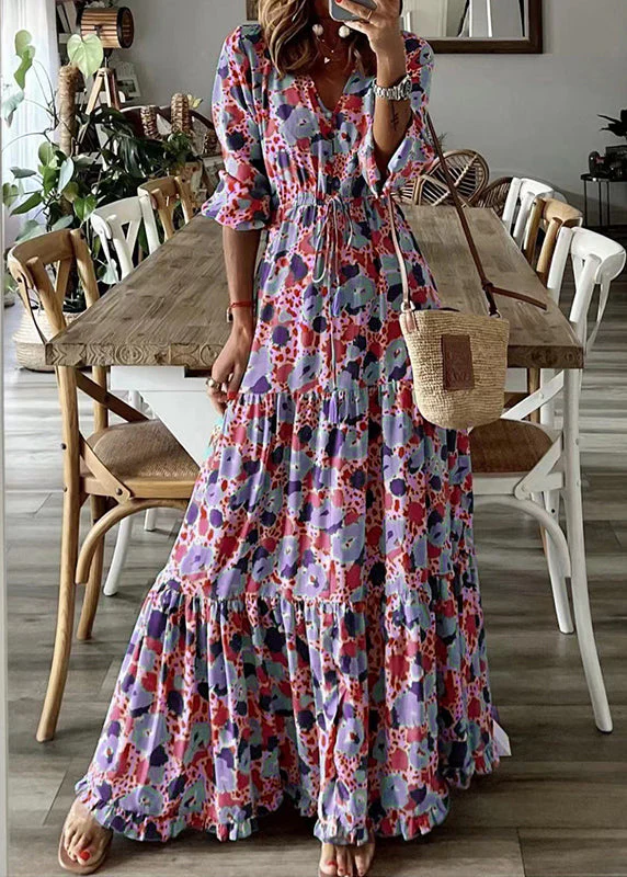 Elegant Cinched Print Exra Large Hem Cotton Ankle Dress Summer - Image 2