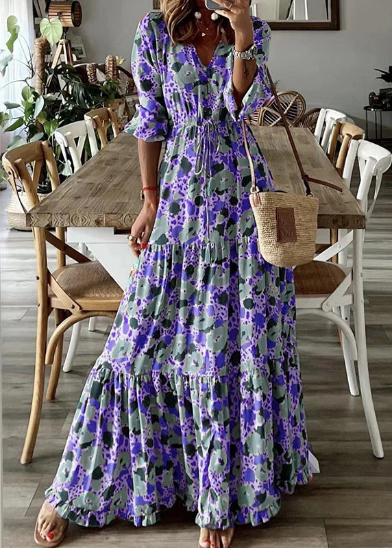 Elegant Cinched Print Exra Large Hem Cotton Ankle Dress Summer - Image 3