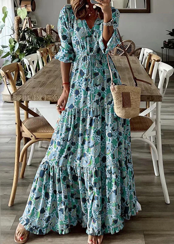 Elegant Cinched Print Exra Large Hem Cotton Ankle Dress Summer - Image 4