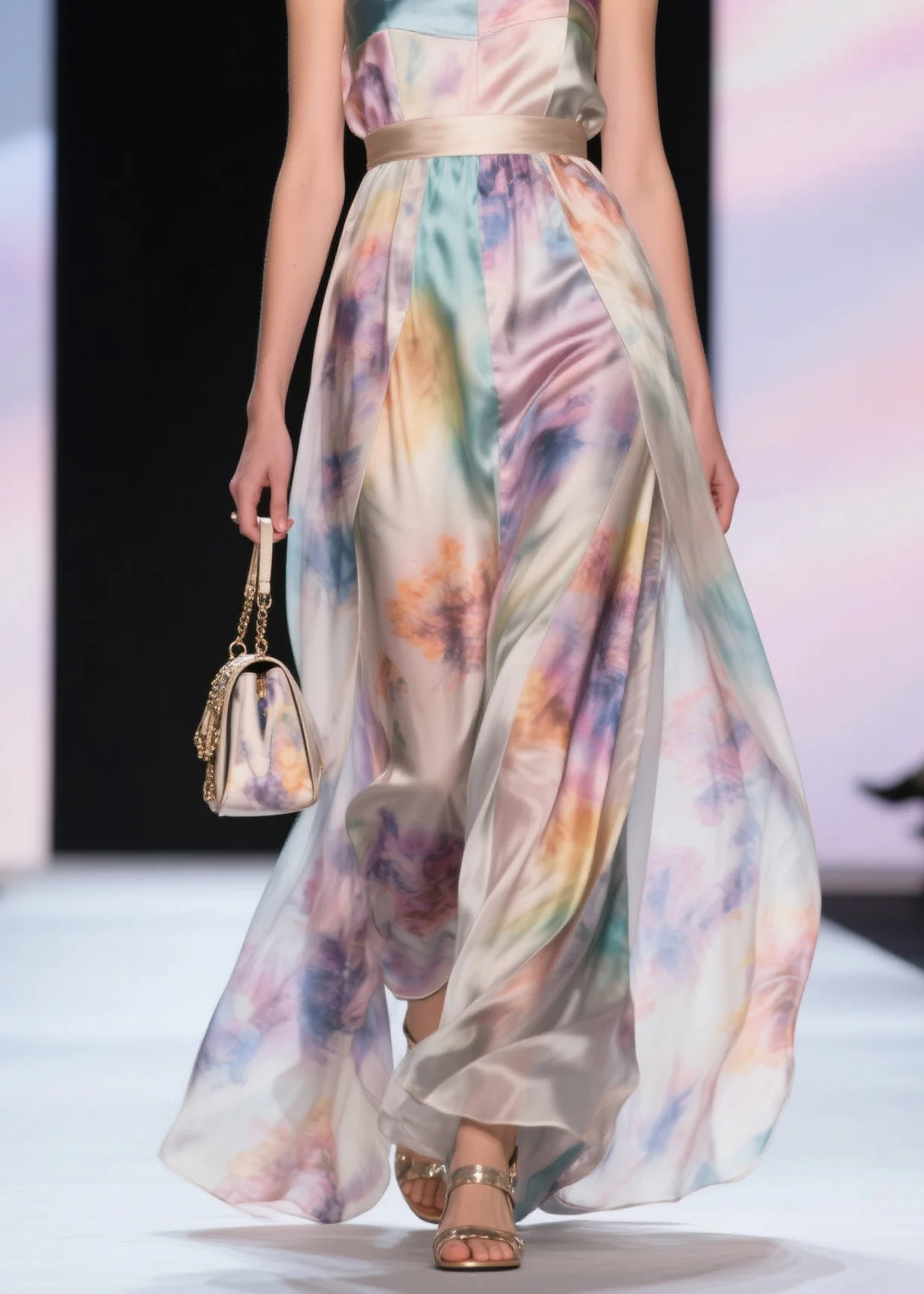 Elegant Cold Shoulder Tunic Silk Maxi Spaghetti Strap Dress Summer - Image 4
