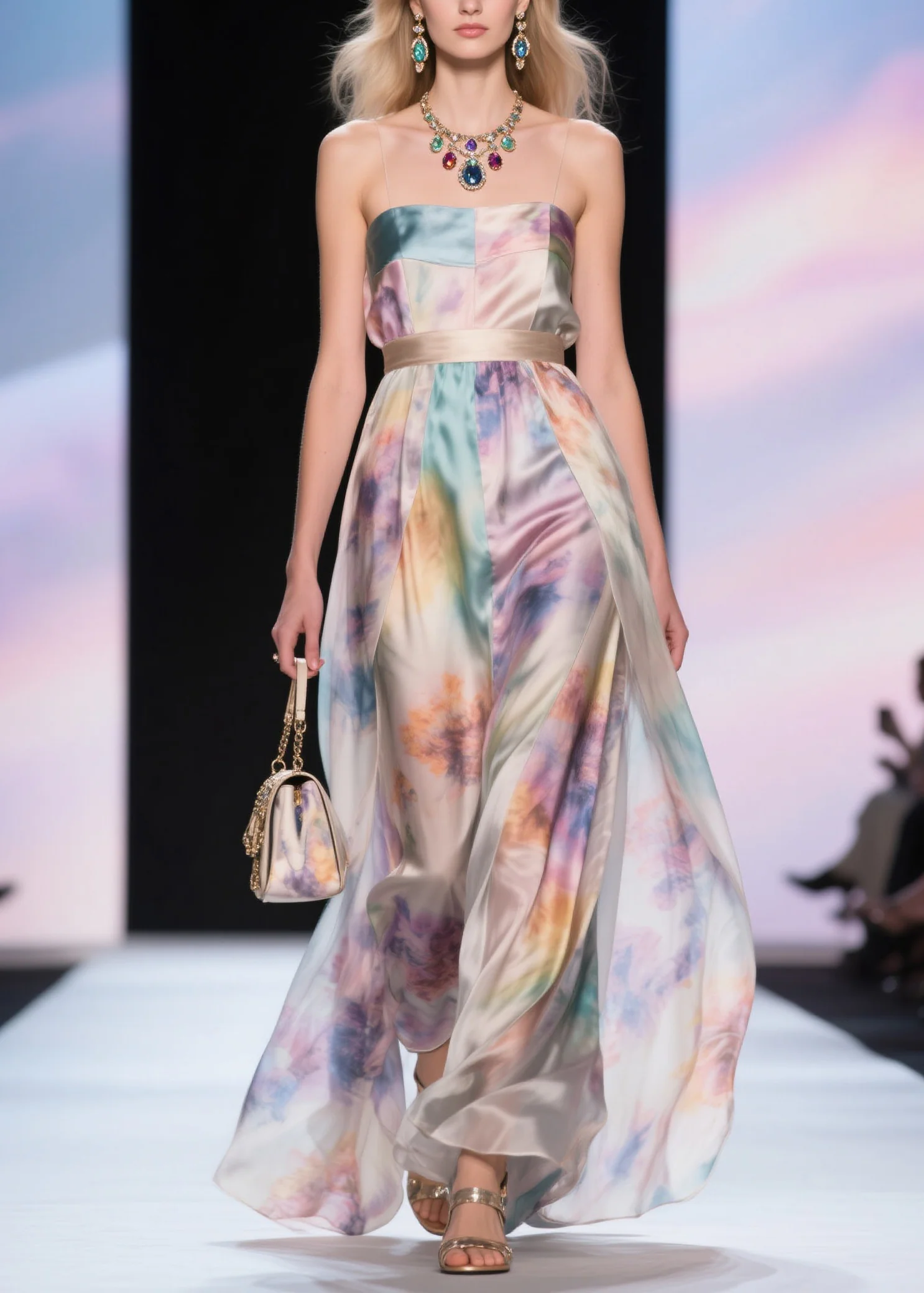 Elegant Cold Shoulder Tunic Silk Maxi Spaghetti Strap Dress Summer - Image 5