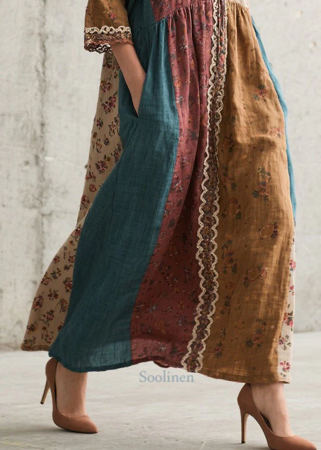 Elegant Colorblock Oversized Patchwork Print Cotton Dresses Summer - Image 4