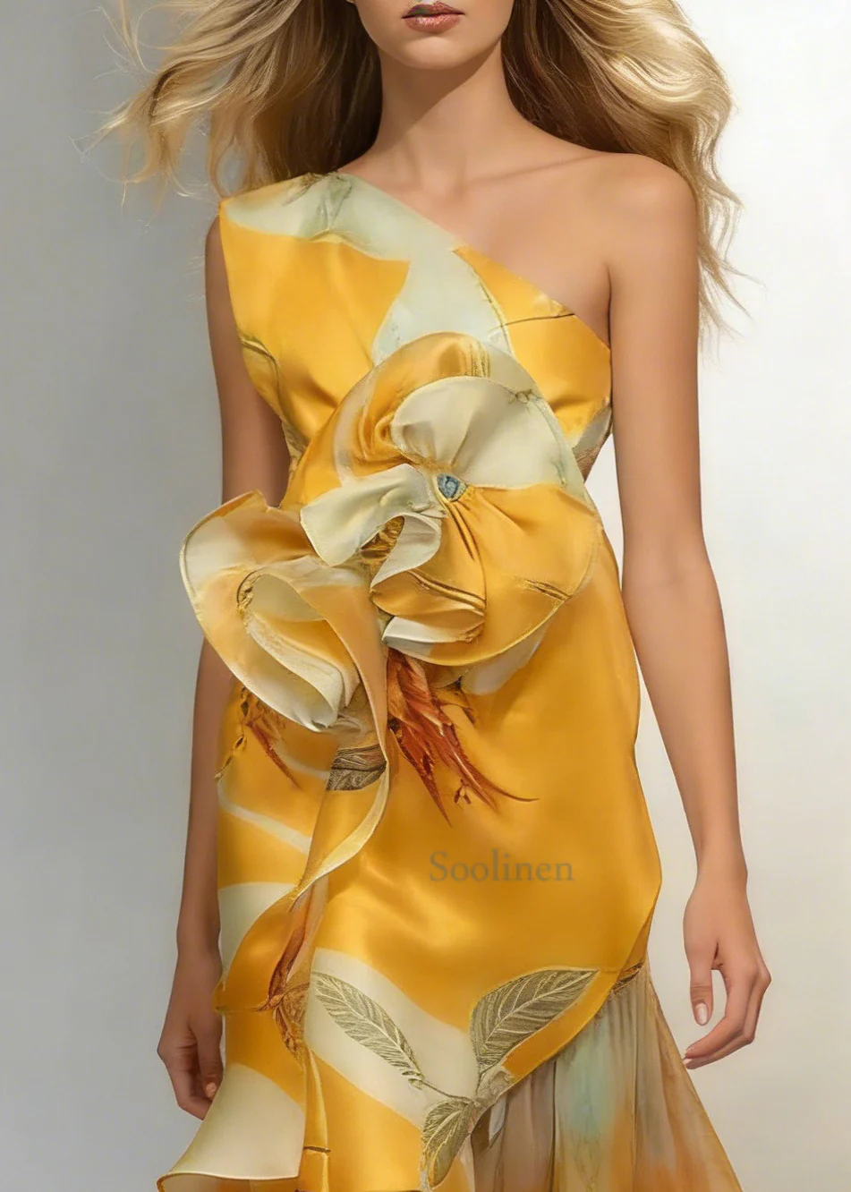 Elegant Floral Flounce Oblique Collar Evening Dresses - Image 2