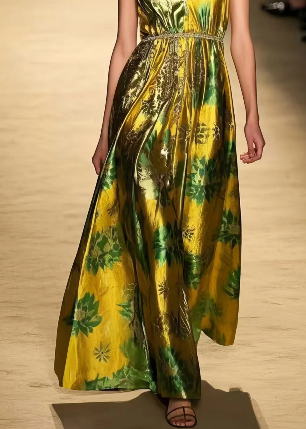 Elegant Fluorescent Green Print Silk Vestidos Dress Summer - Image 4