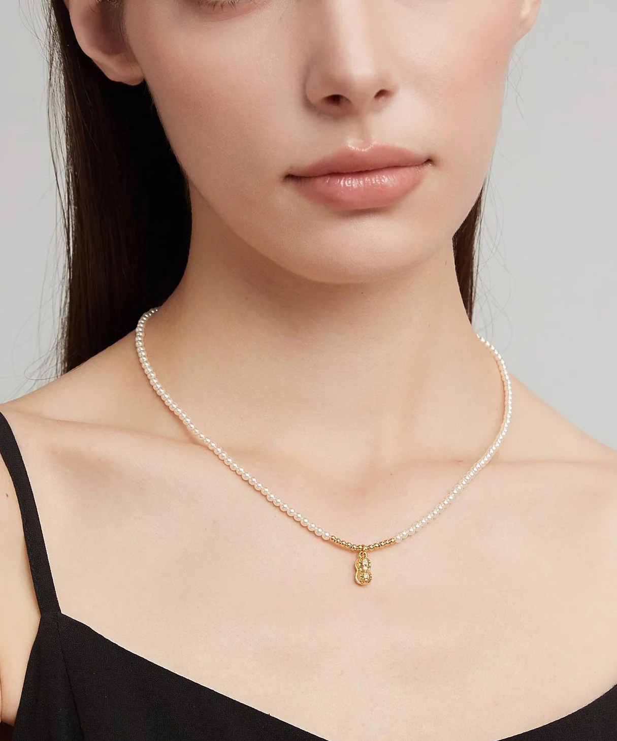 Elegant Gold Copper Overgild Pearl Peanut Pendant Necklace - Image 2