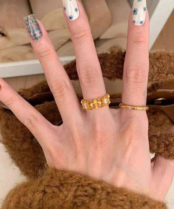 Elegant Gold Copper Overgild Zircon Hollow Out Iris Rings - Image 2