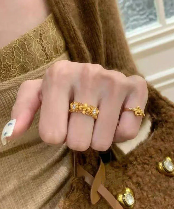 Elegant Gold Copper Overgild Zircon Hollow Out Iris Rings - Image 3