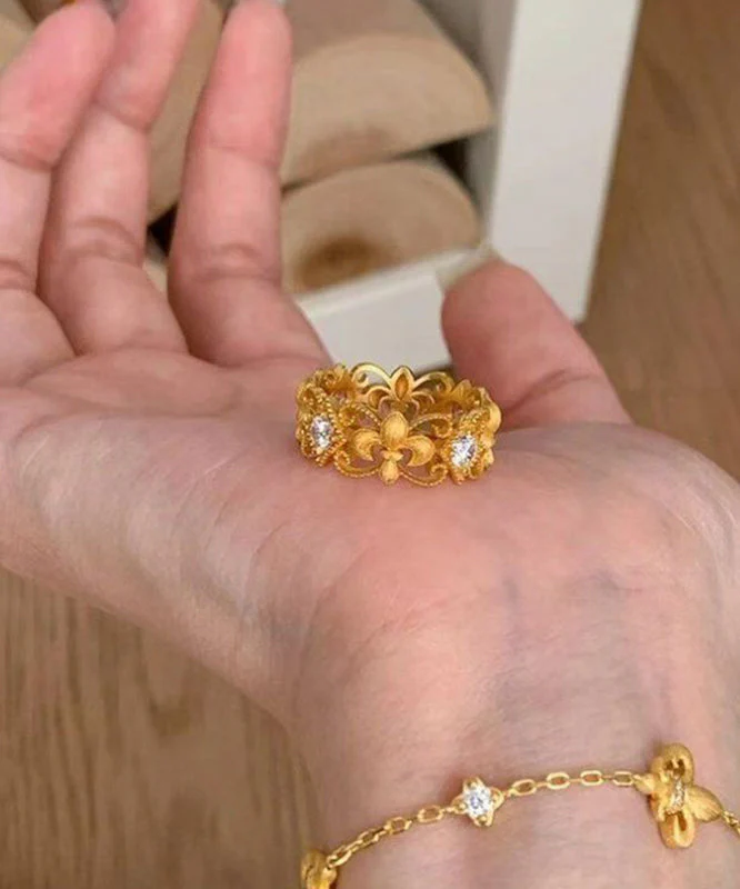 Elegant Gold Copper Overgild Zircon Hollow Out Iris Rings - Image 4