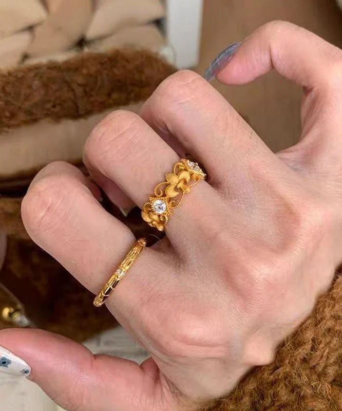 Elegant Gold Copper Overgild Zircon Hollow Out Iris Rings - Image 5
