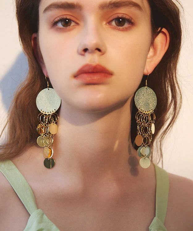 Elegant Gold Sequins Tassels Exaggeration Gold Plated Drop Earrings