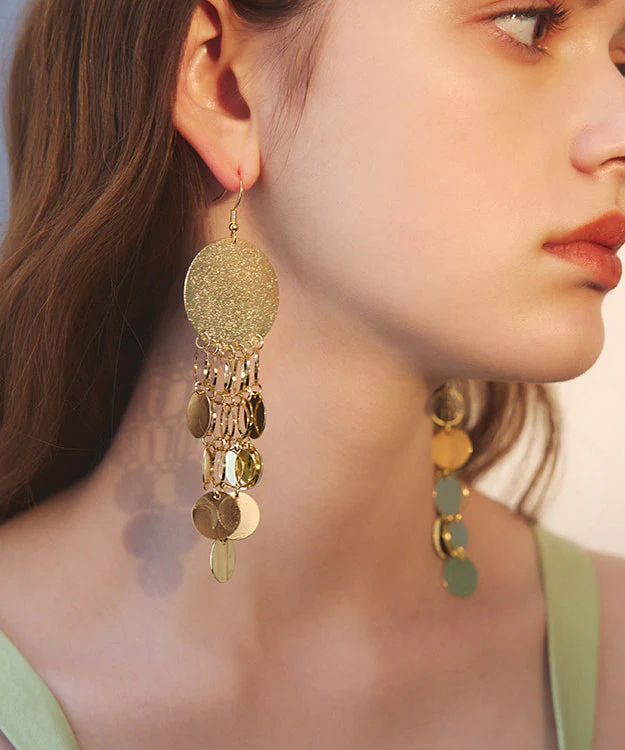 Elegant Gold Sequins Tassels Exaggeration Gold Plated Drop Earrings - Image 5