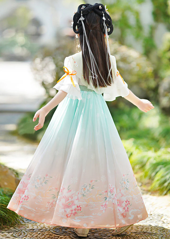 Elegant Green Embroideried Print Tassel Kids Girls Long Dress Summer - Image 4
