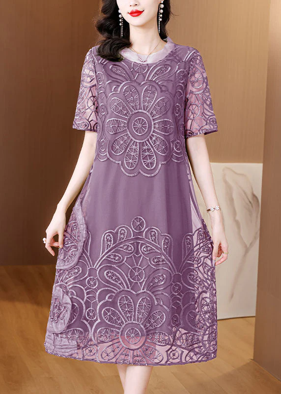 Elegant Green Embroidered Ruffled Tulle Long Dresses Short Sleeve - Image 2