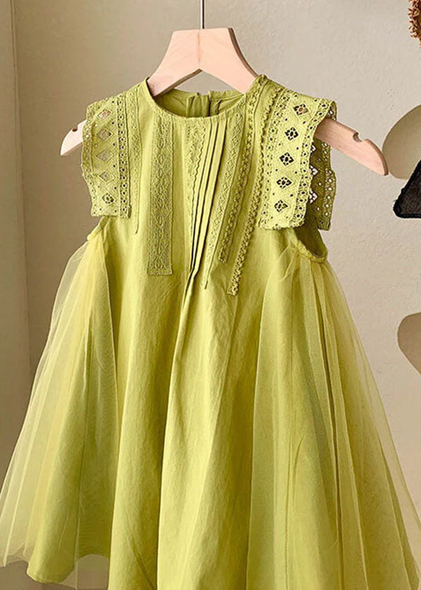 Elegant Green Hollow Out Embroideried Tulle Patchwork Cotton Baby Girls Dress Summer - Image 2