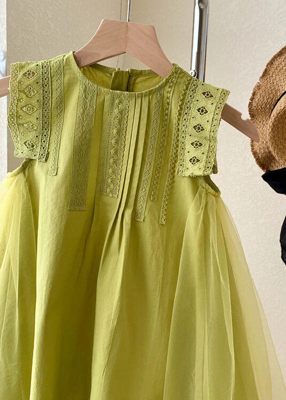 Elegant Green Hollow Out Embroideried Tulle Patchwork Cotton Baby Girls Dress Summer - Image 3