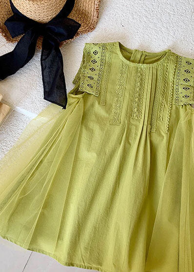 Elegant Green Hollow Out Embroideried Tulle Patchwork Cotton Baby Girls Dress Summer - Image 4