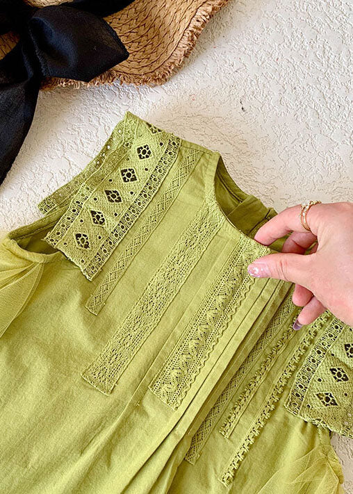Elegant Green Hollow Out Embroideried Tulle Patchwork Cotton Baby Girls Dress Summer - Image 5