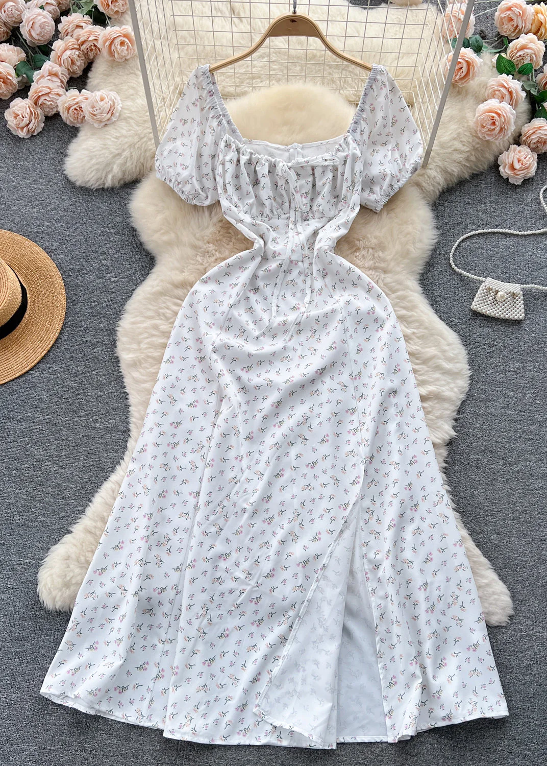 Elegant Green Print Lace Up Cotton Dresses Summer - Image 2