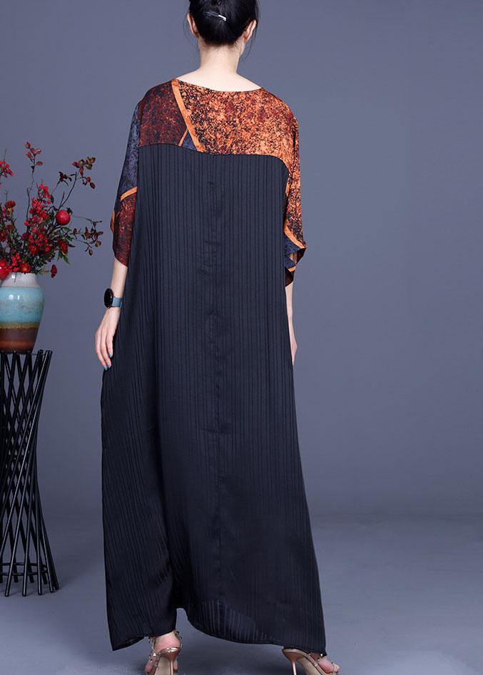 Elegant Green Print Patchwork Half Sleeve Silk Dress Summer - Image 4