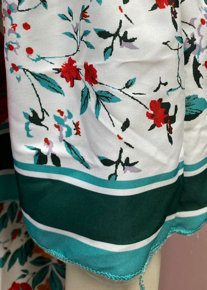 Elegant Green Slash Neck Print Cotton Long Dresses Summer - Image 5